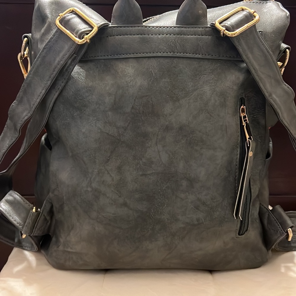 Gray Leather Convertible Backpack - image 5